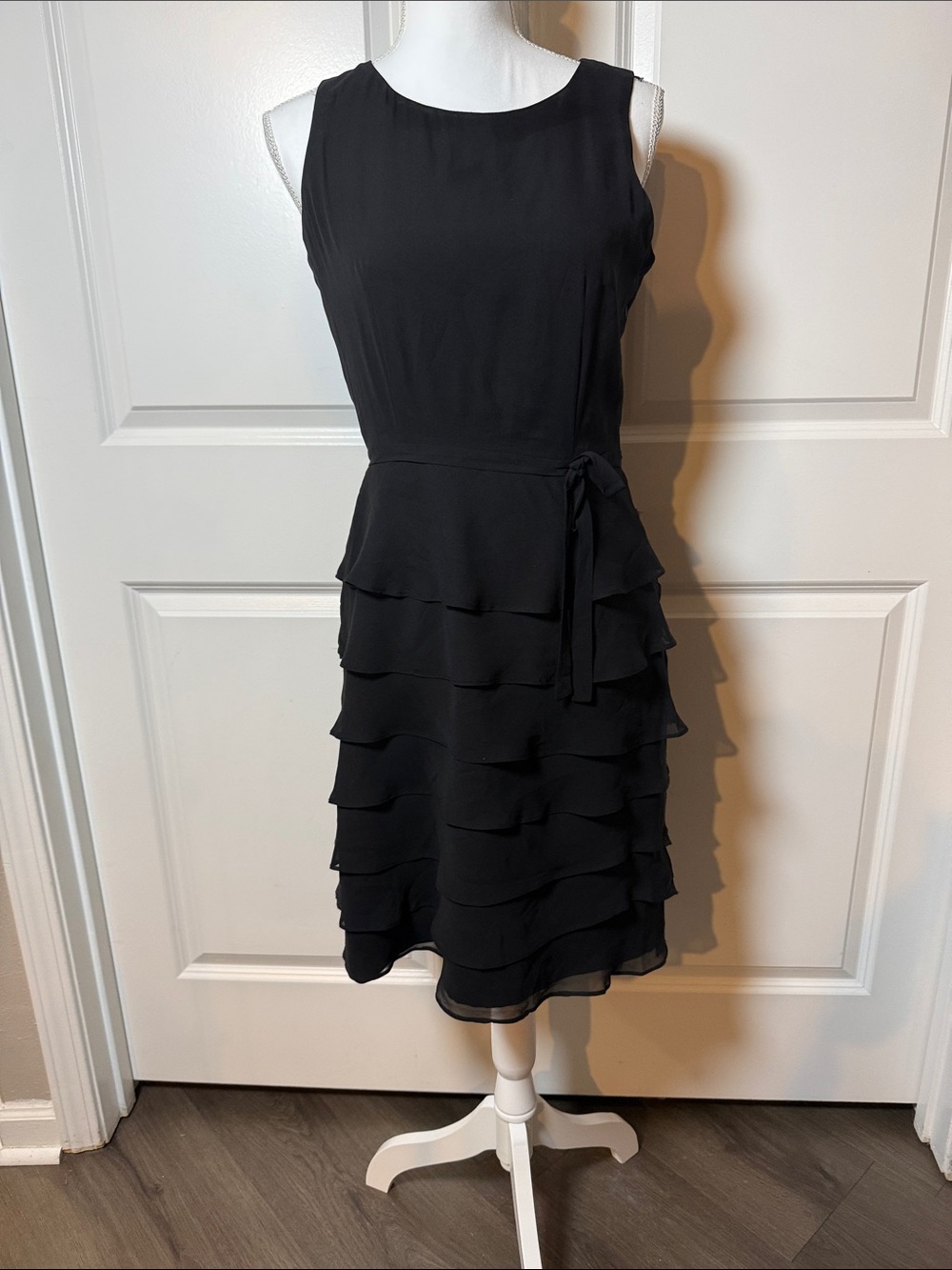 Taylor Black Sleeveless Tiered Midi Dress